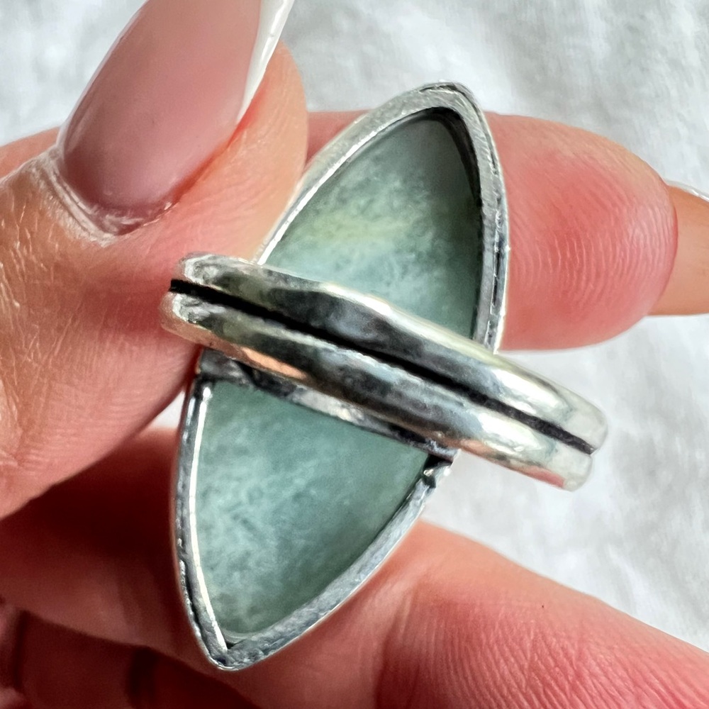 925 Huge Marquis Aquamarine Ring 6.5 - Picture 6 of 8